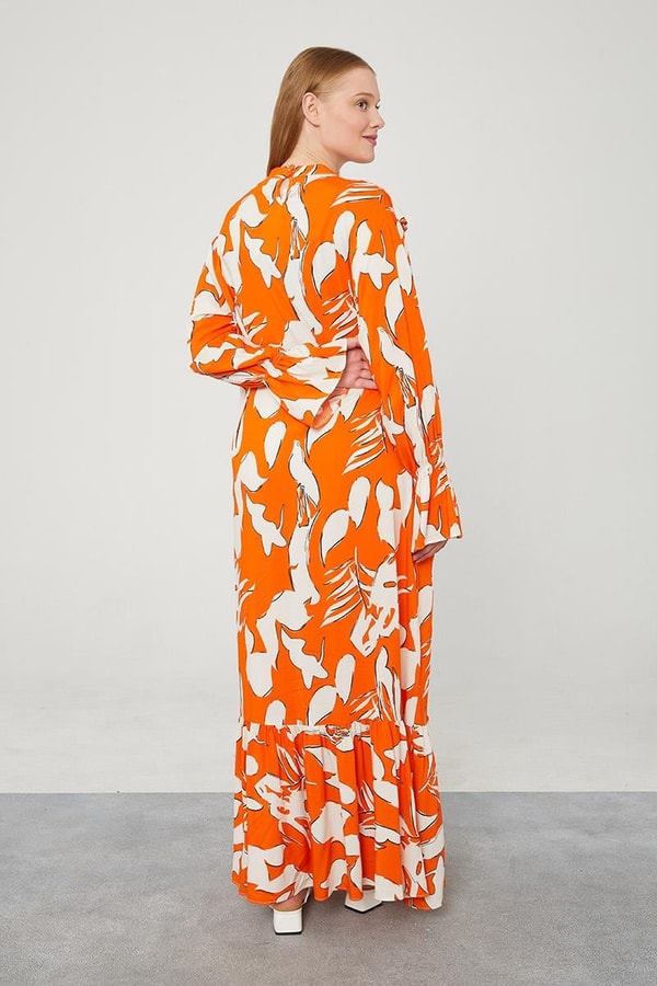 LevidorLevidor Oranj Çiçek Desen Volanlı Elbise