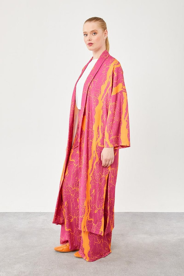LevidorLevidor Oranj Desenli Kimono Takım