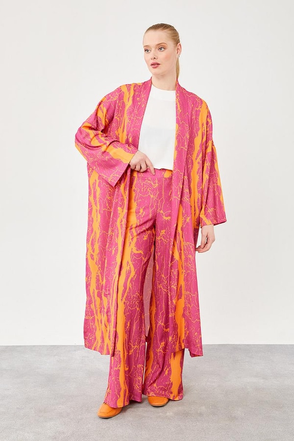 LevidorLevidor Oranj Desenli Kimono Takım