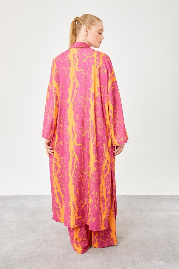 LevidorLevidor Oranj Desenli Kimono Takım