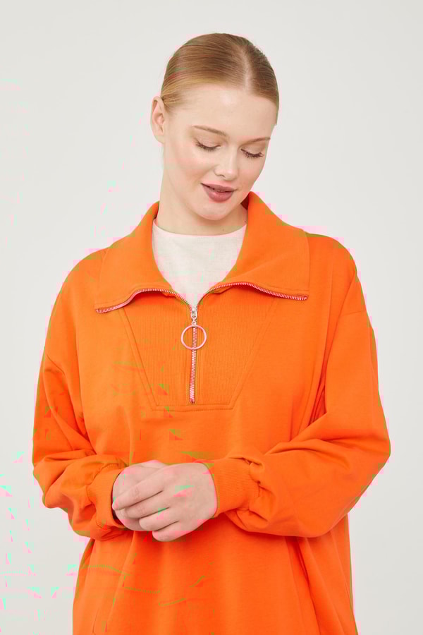 LevidorLevidor Oranj Dik Yaka Fermuarlı Sweat