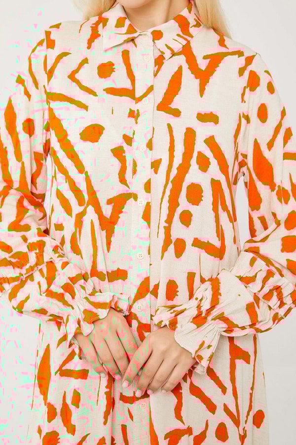 LevidorLevidor Oranj Fırfır Detaylı Gömlek Elbise