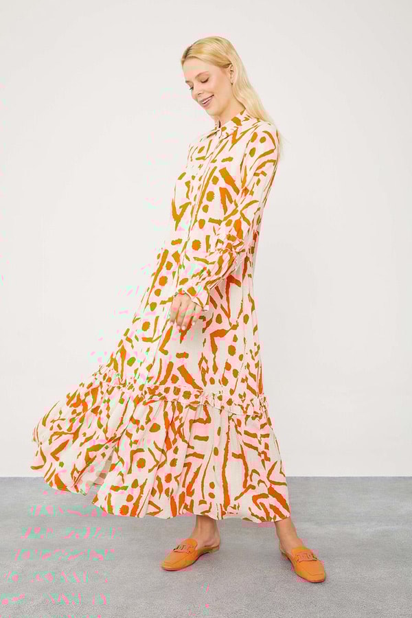 LevidorLevidor Oranj Fırfır Detaylı Gömlek Elbise