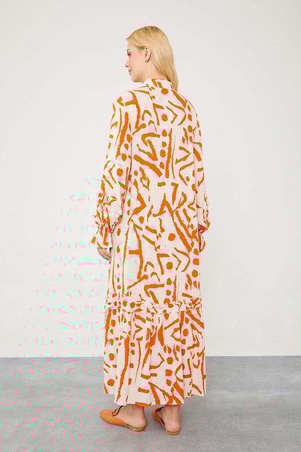 LevidorLevidor Oranj Fırfır Detaylı Gömlek Elbise