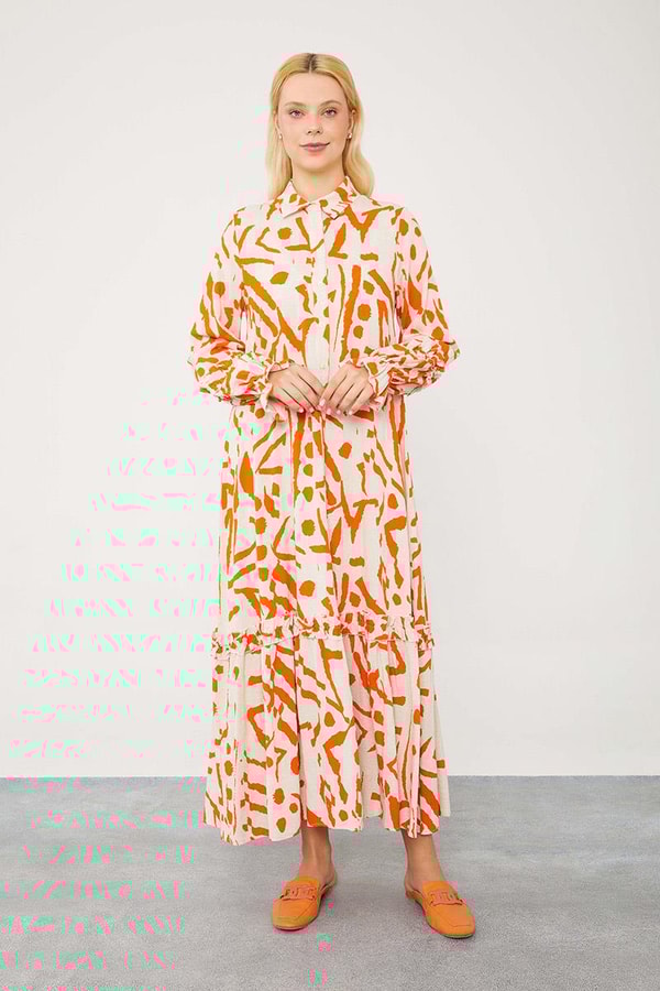 LevidorLevidor Oranj Fırfır Detaylı Gömlek Elbise