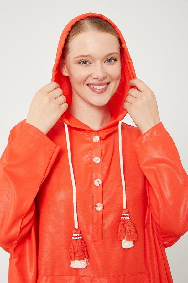 LevidorLevidor Oranj Kanguru Çepli Parlak Kumaş Tunik