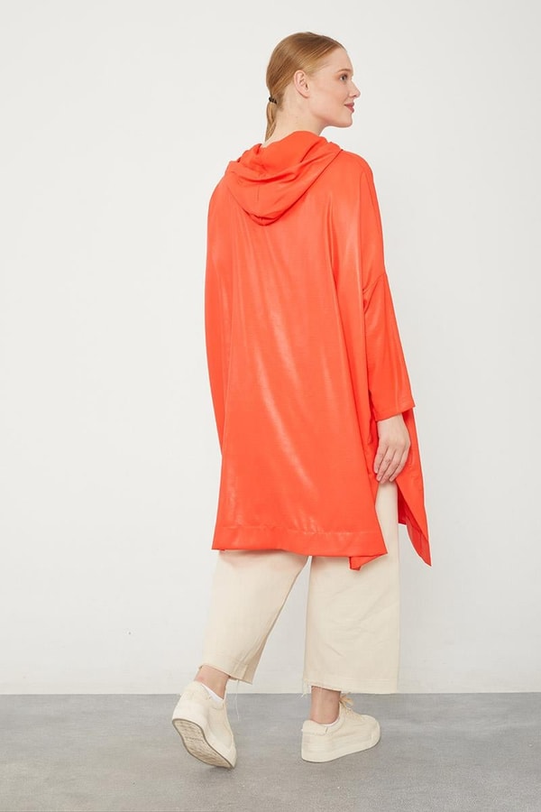 LevidorLevidor Oranj Kanguru Çepli Parlak Kumaş Tunik