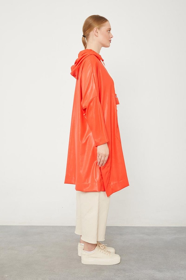 LevidorLevidor Oranj Kanguru Çepli Parlak Kumaş Tunik