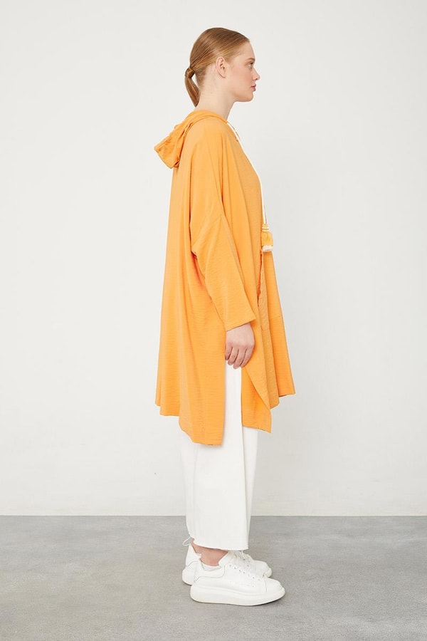 LevidorLevidor Oranj Kapuşonlu Kanguru Cepli Tunik