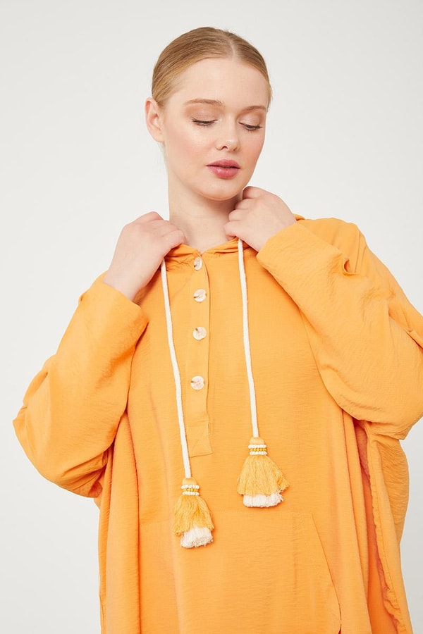 LevidorLevidor Oranj Kapuşonlu Kanguru Cepli Tunik