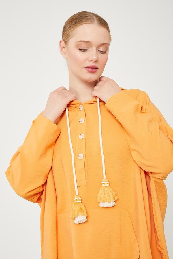 LevidorLevidor Oranj Kapuşonlu Kanguru Cepli Tunik