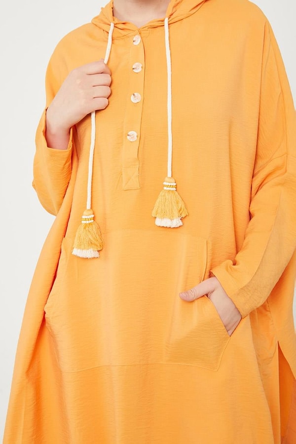 LevidorLevidor Oranj Kapuşonlu Kanguru Cepli Tunik