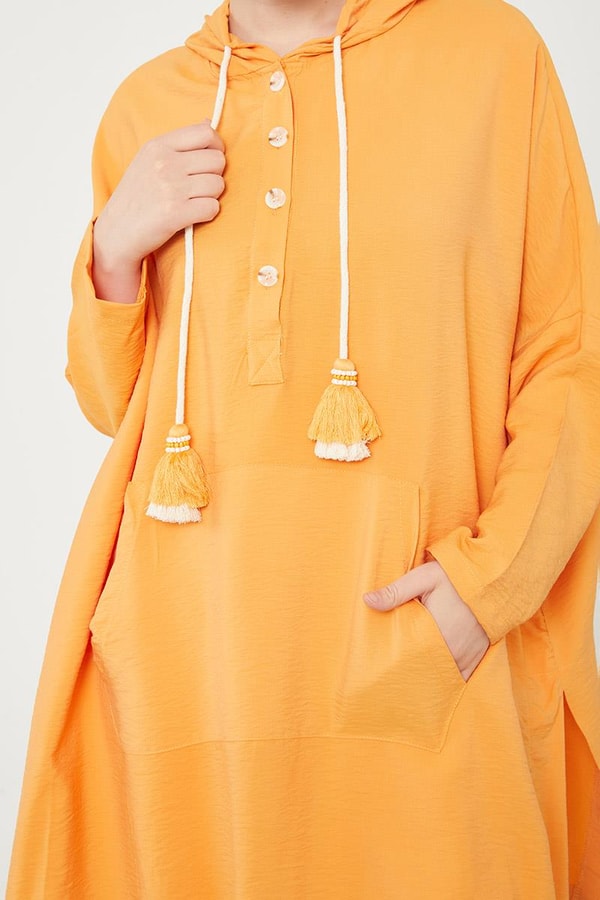 LevidorLevidor Oranj Kapuşonlu Kanguru Cepli Tunik