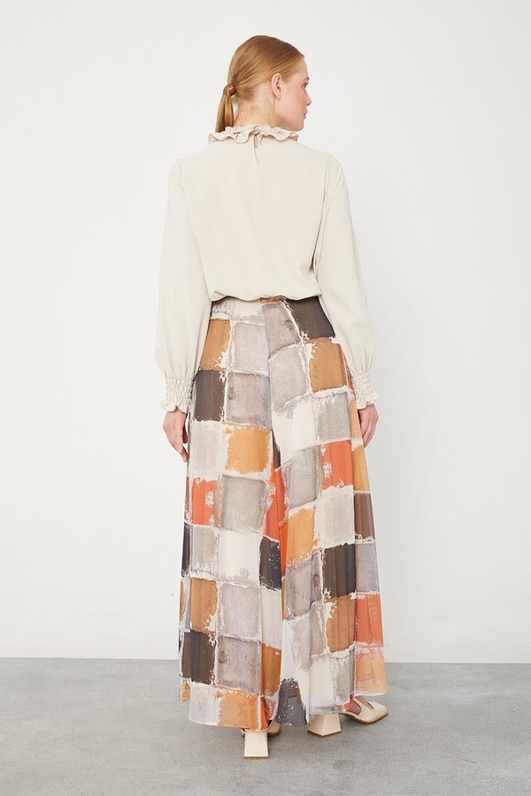 LevidorLevidor Oranj Kare Desen Geniş Paçalı Pantolon