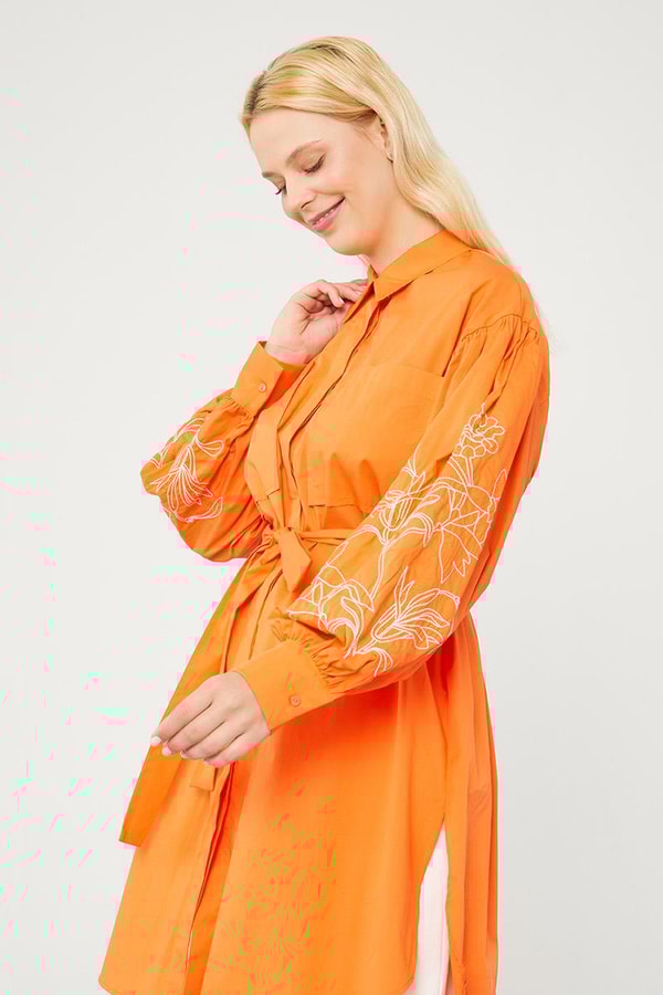 LevidorLevidor Oranj Nakışlı Belden Bağlamalı Kimono