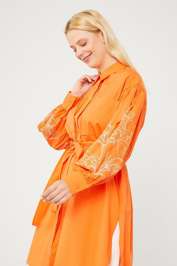 LevidorLevidor Oranj Nakışlı Belden Bağlamalı Kimono