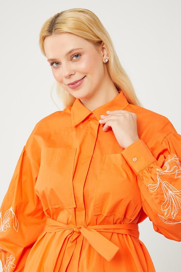 LevidorLevidor Oranj Nakışlı Belden Bağlamalı Kimono