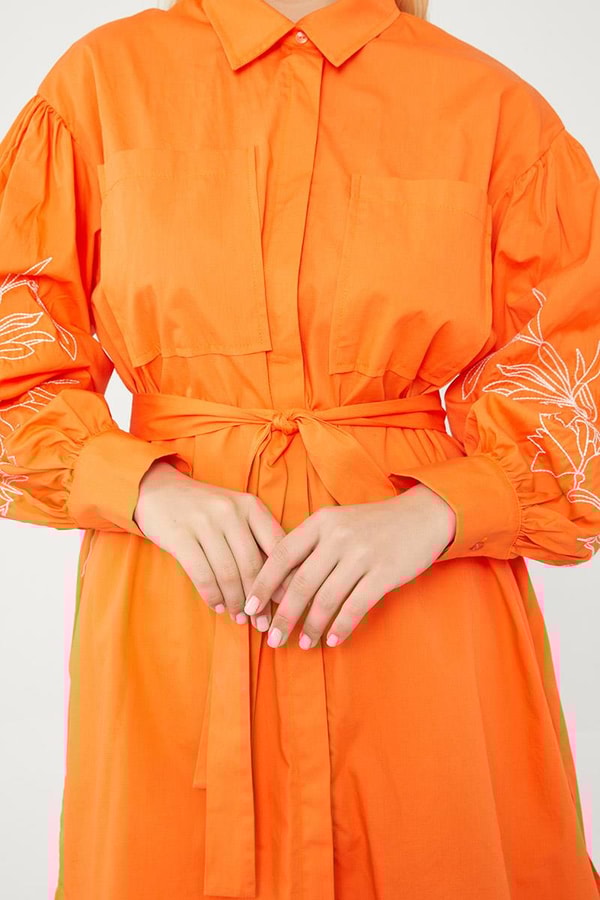 LevidorLevidor Oranj Nakışlı Belden Bağlamalı Kimono