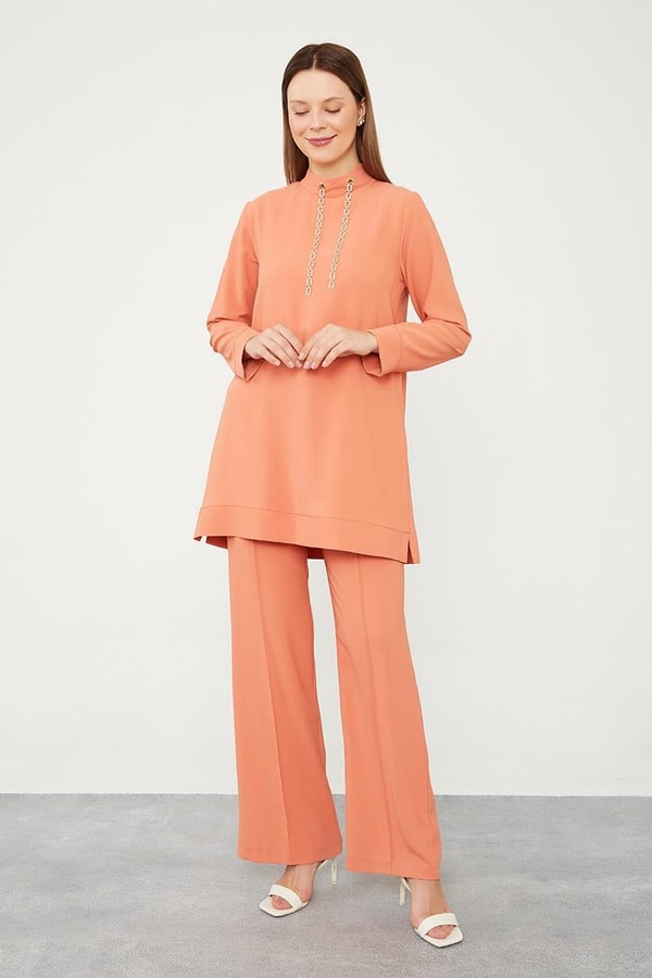 LevidorLevidor Oranj Taş Zincir Aksesuarlı İkili Takım