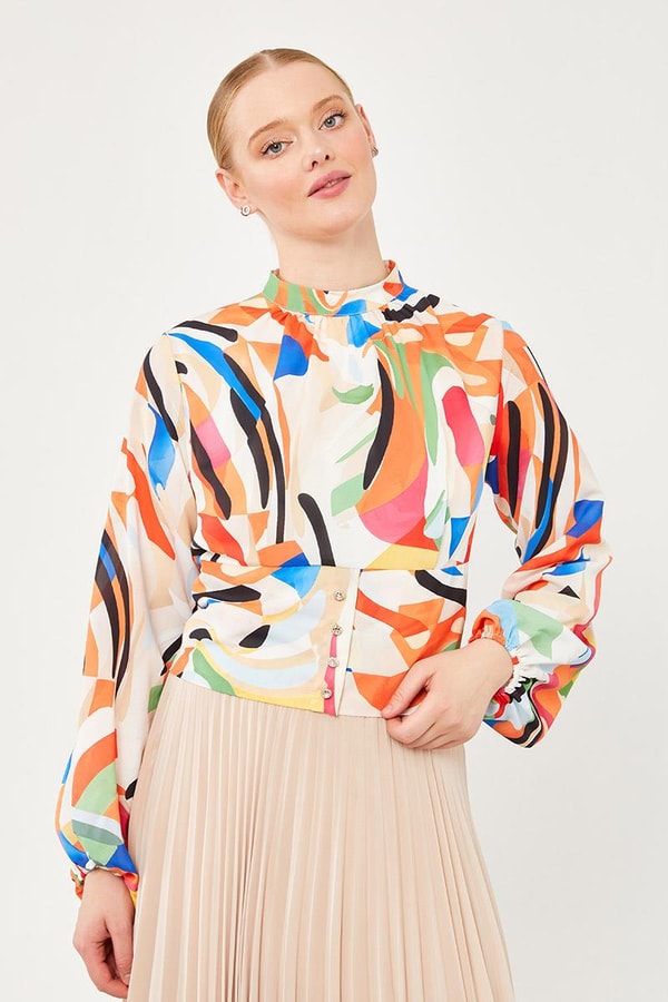 LevidorLevidor Oranj Yakası Büzgülü Arkası Gipeli Bluz