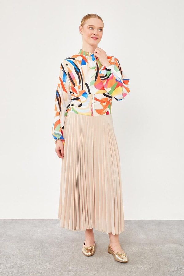 LevidorLevidor Oranj Yakası Büzgülü Arkası Gipeli Bluz