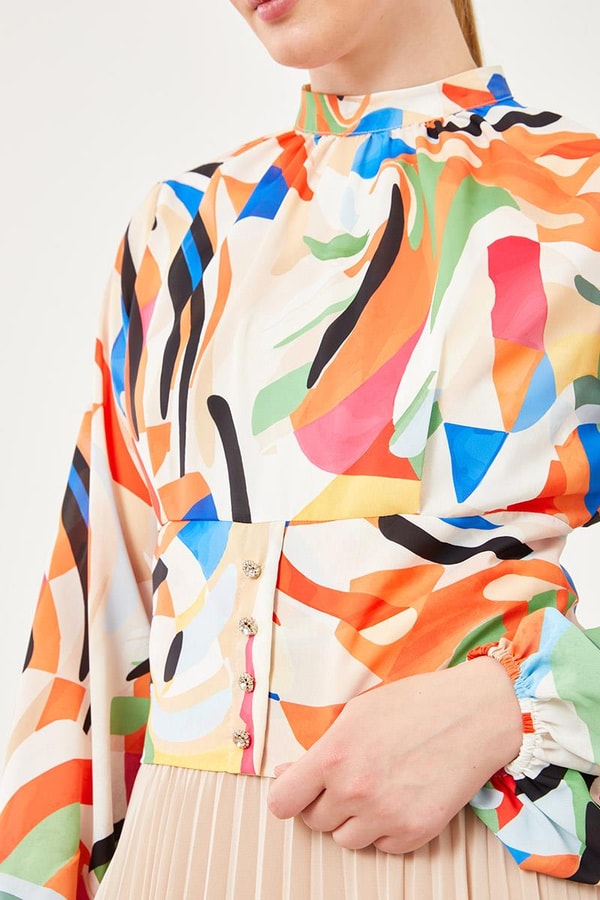 LevidorLevidor Oranj Yakası Büzgülü Arkası Gipeli Bluz