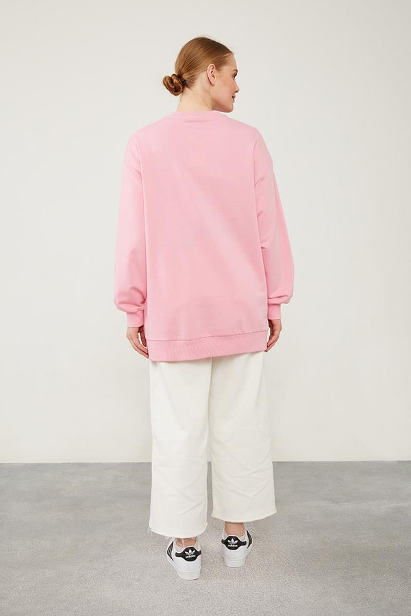 LevidorLevidor Pembe Bisiklet Yaka Ribanalı Basic Sweat