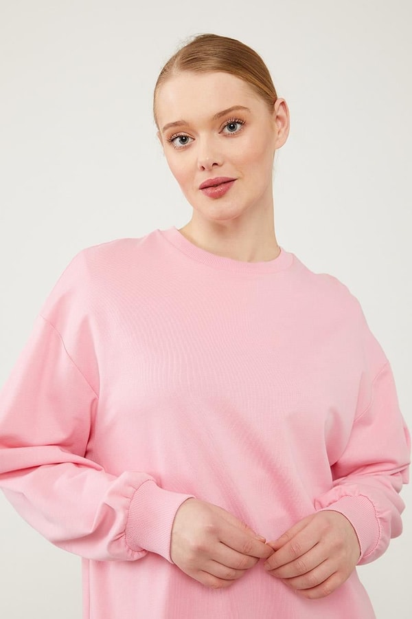 LevidorLevidor Pembe Bisiklet Yaka Ribanalı Basic Sweat