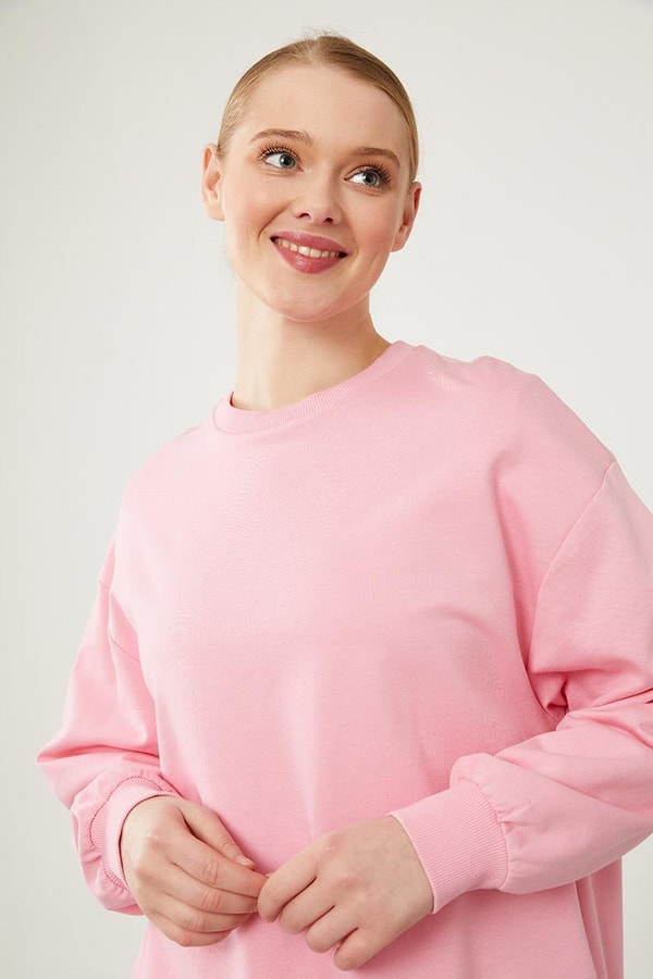 LevidorLevidor Pembe Bisiklet Yaka Ribanalı Basic Sweat