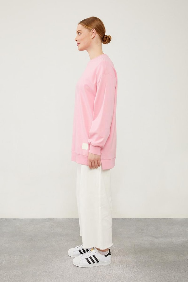 LevidorLevidor Pembe Bisiklet Yaka Ribanalı Basic Sweat