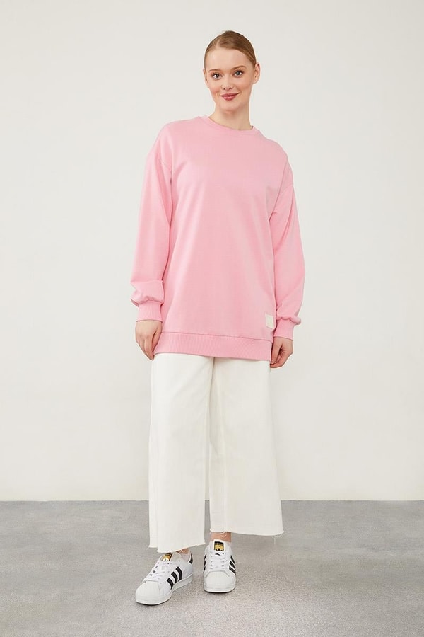 LevidorLevidor Pembe Bisiklet Yaka Ribanalı Basic Sweat