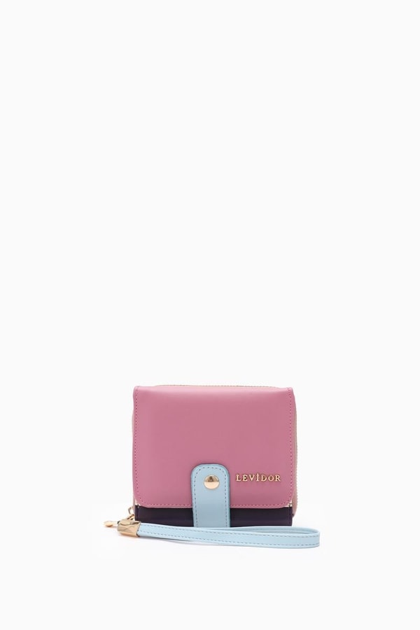 LevidorLevidor Pembe Çok Renkli Çıtçıtlı Kartlık Bölmeli Mini Cüzdan