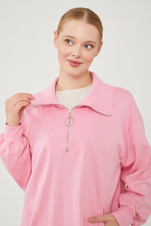 LevidorLevidor Pembe Dik Yaka Fermuarlı Sweat