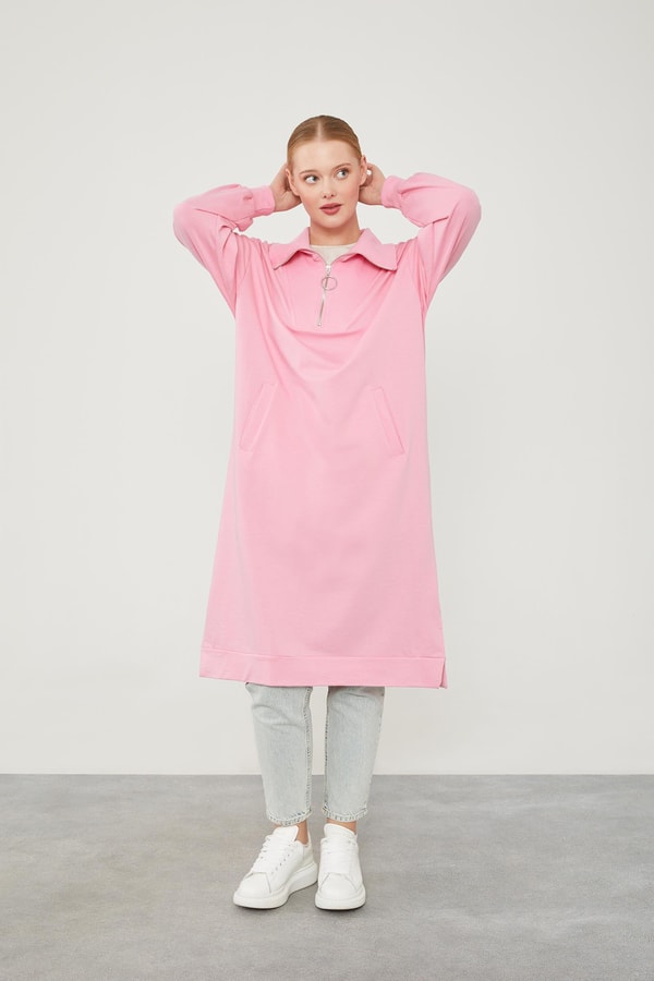 LevidorLevidor Pembe Dik Yaka Fermuarlı Sweat