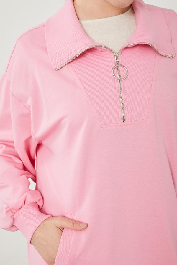 LevidorLevidor Pembe Dik Yaka Fermuarlı Sweat