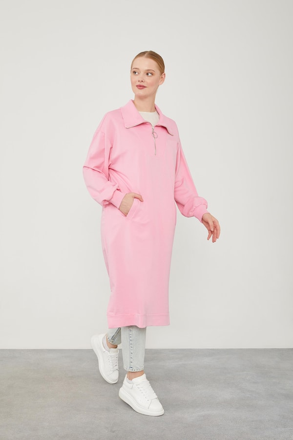 LevidorLevidor Pembe Dik Yaka Fermuarlı Sweat