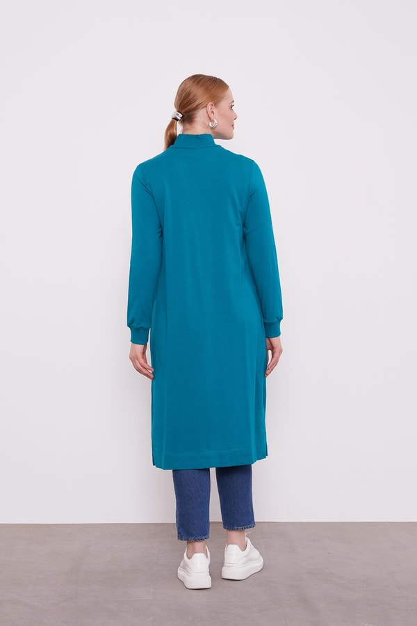 LevidorLevidor Petrol Mavi Dik Yaka Fermuar Kapamalı Uzun Tunik