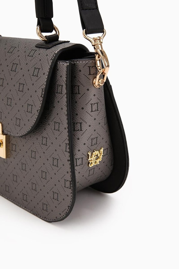 LevidorLevidor Platin Monogram Baskılı Klipsli El Çantası