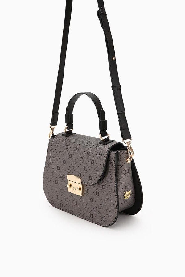 LevidorLevidor Platin Monogram Baskılı Klipsli El Çantası