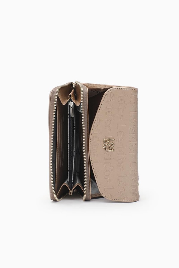 LevidorLevidor Platin Monogram Baskılı Fermuarlı Cüzdan