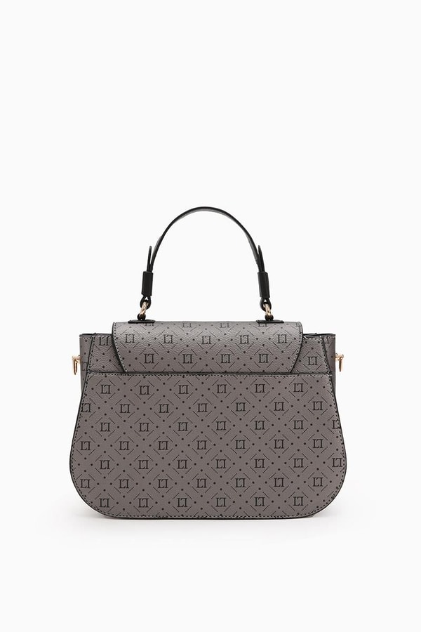 LevidorLevidor Platin Monogram Baskılı Klipsli El Çantası