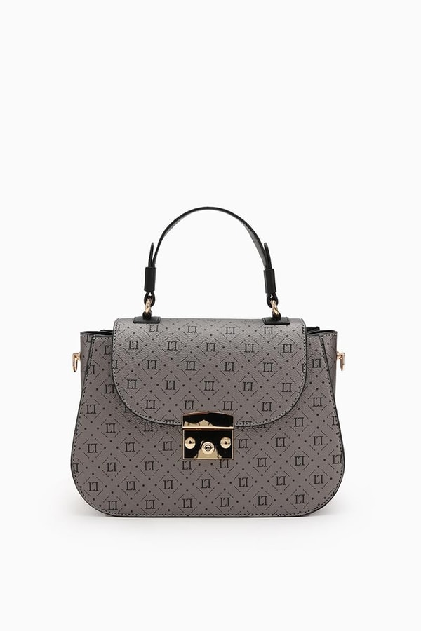 LevidorLevidor Platin Monogram Baskılı Klipsli El Çantası