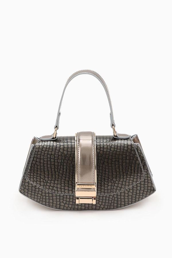 LevidorLevidor Platin Yılan Deri Desenli El Çantası