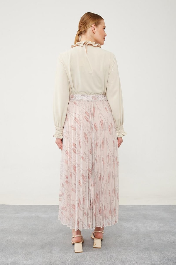 LevidorLevidor Pudra Çiçek Desen Şifon Etek