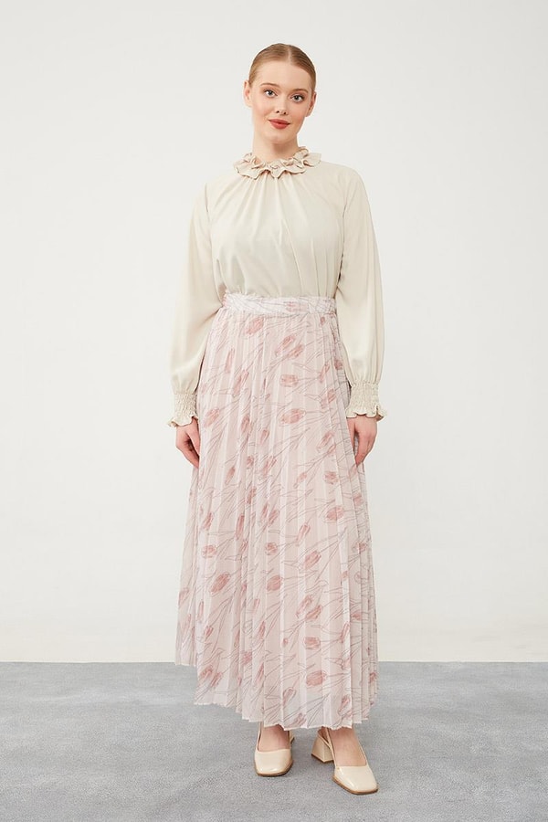 LevidorLevidor Pudra Çiçek Desen Şifon Etek