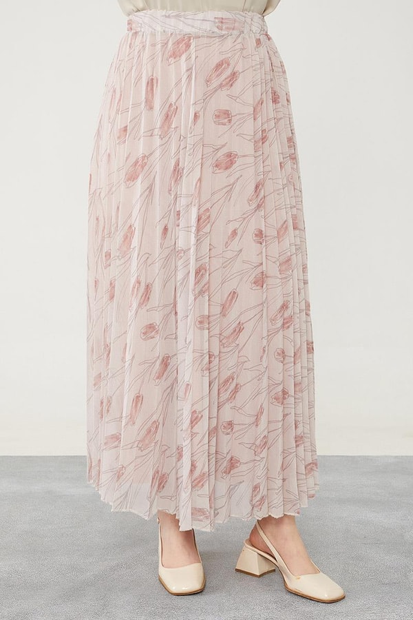 LevidorLevidor Pudra Çiçek Desen Şifon Etek