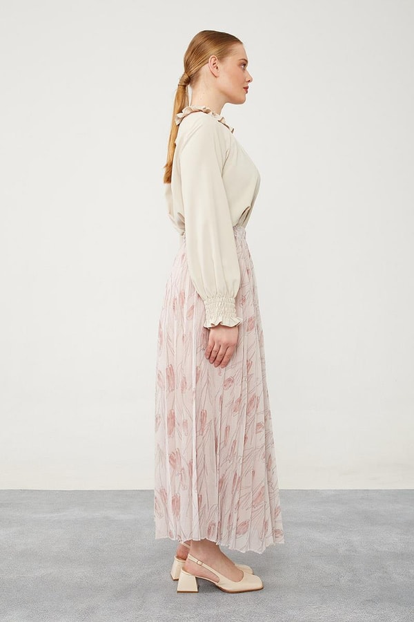 LevidorLevidor Pudra Çiçek Desen Şifon Etek