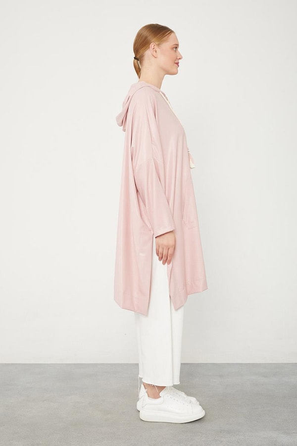 LevidorLevidor Pudra Kanguru Çepli Parlak Kumaş Tunik