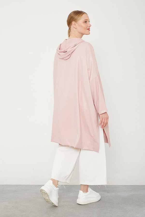 LevidorLevidor Pudra Kanguru Çepli Parlak Kumaş Tunik