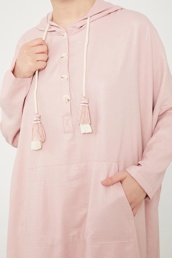 LevidorLevidor Pudra Kanguru Çepli Parlak Kumaş Tunik